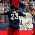 Gustavo Bou celebrates a Revolution goal during a 2-1 win over Montreal in July.