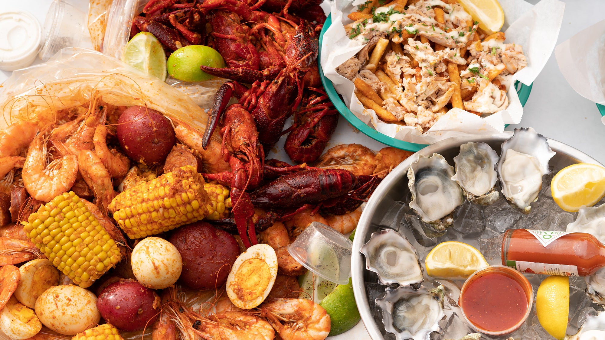 Seafood spread at The Boiling Crab