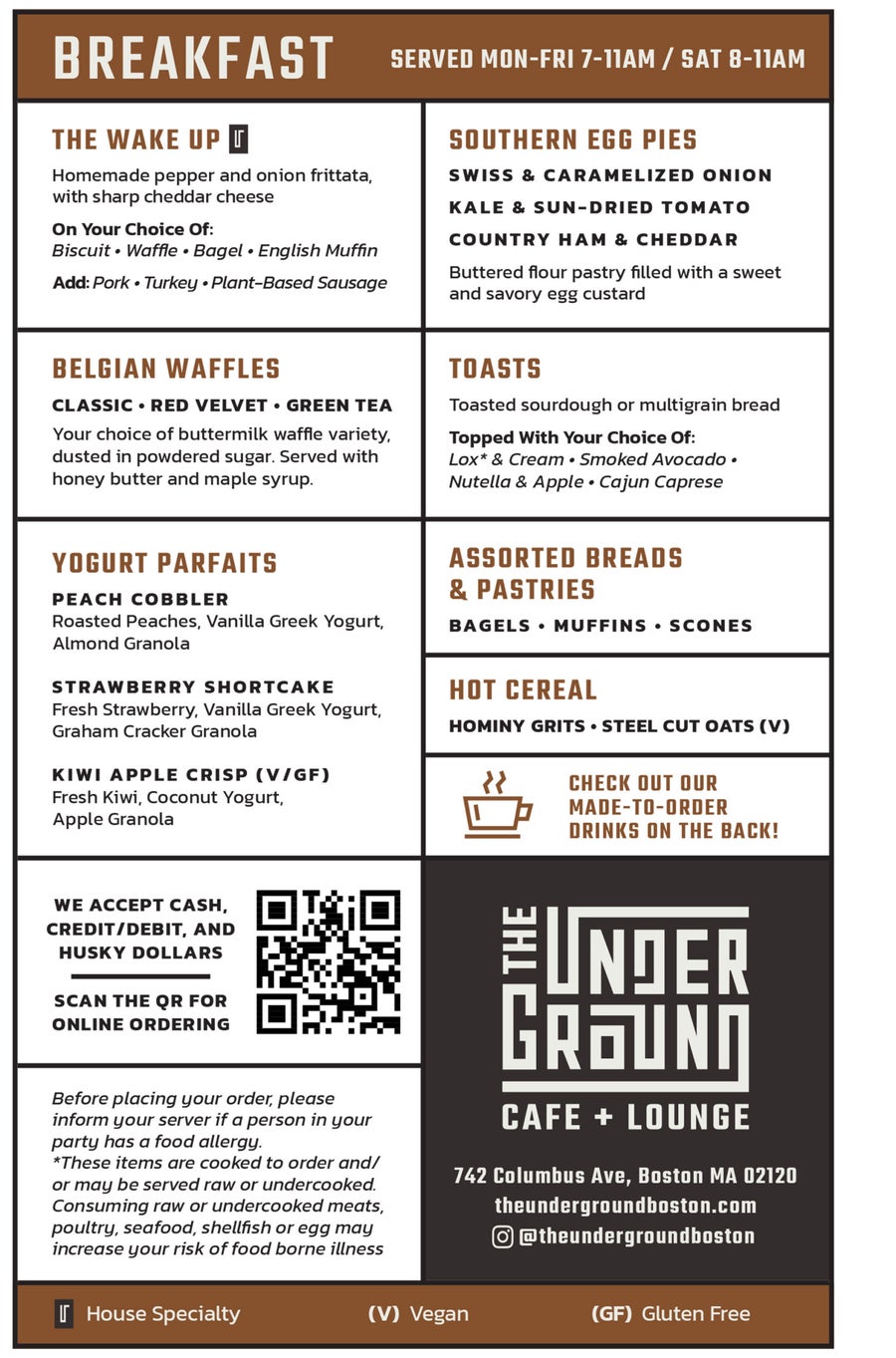 The Underground Cafe + Lounge is now open with an allday menu