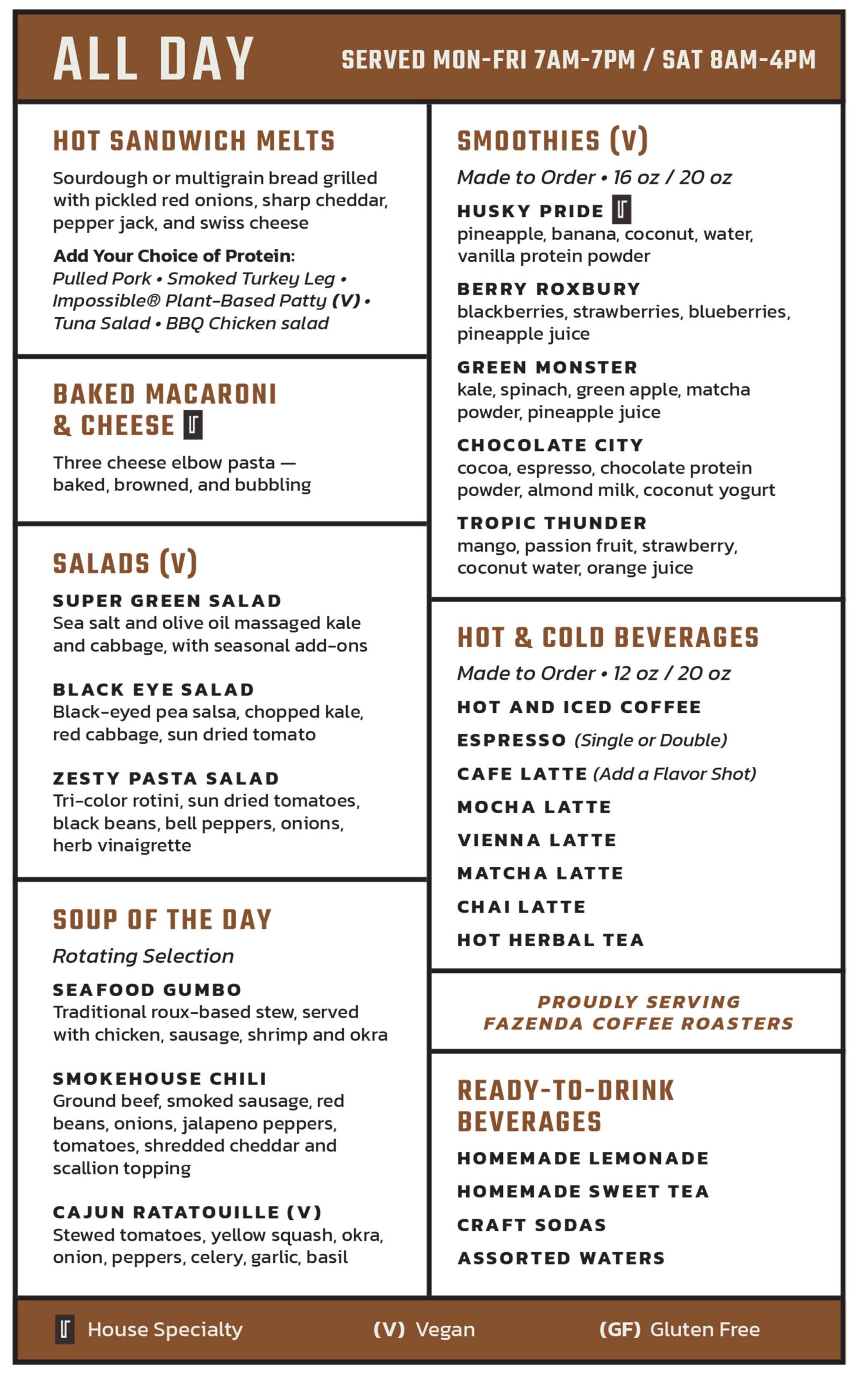 The Underground Cafe + Lounge menu