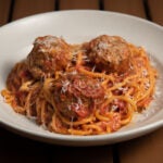 Bucatini and meatballs at Bambara