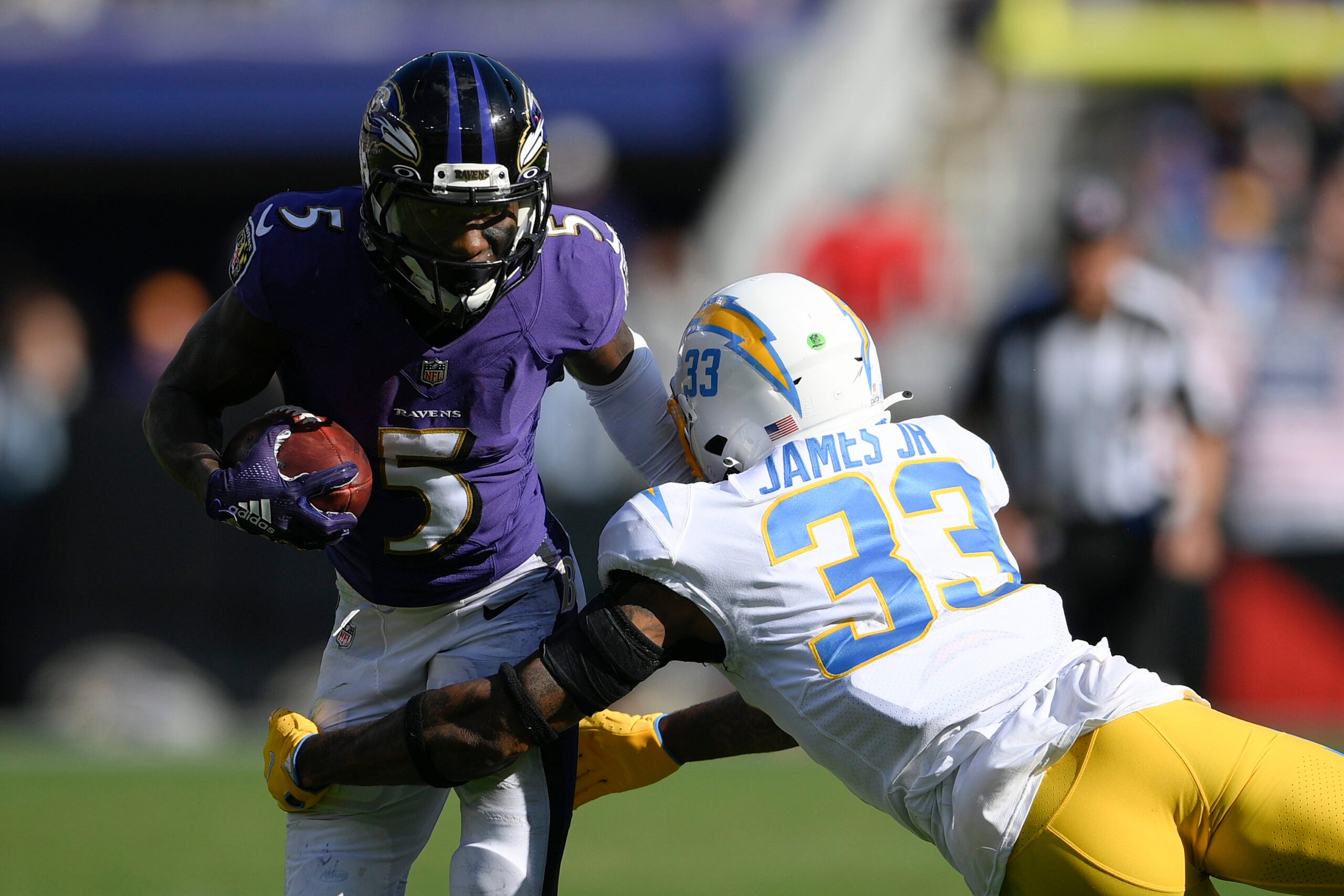 Derwin James, drafted by he Los Angeles Chargers, poses for a