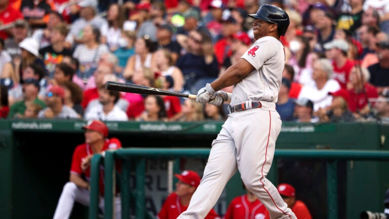 Rafael Devers of the Boston Red Sox in action against the New York News  Photo - Getty Images