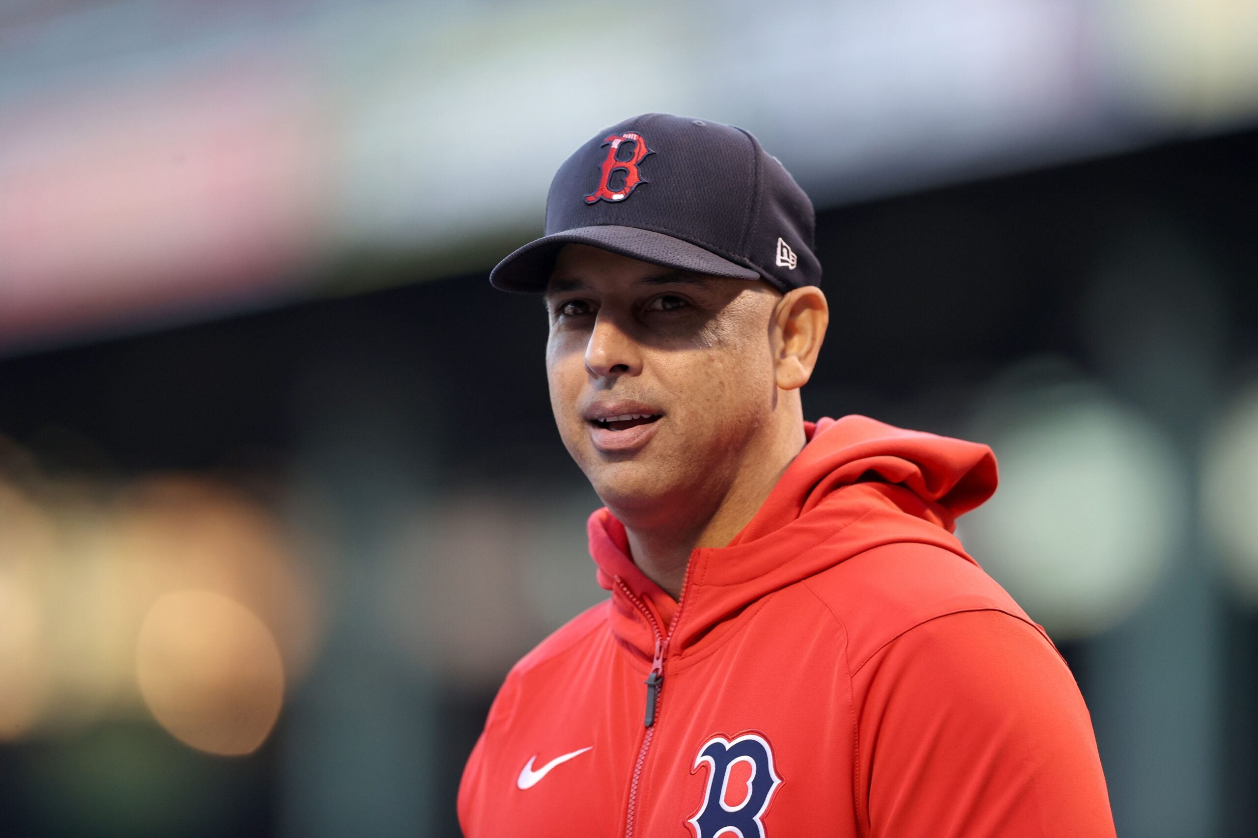 Alex Cora gives a round of applause to Fenway Faithful in a post