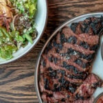 Ribeye and yuzu honey greens