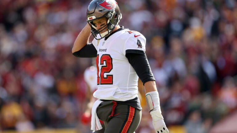 Antonio Brown of the Tampa Bay Buccaneers reacts after a play during  News Photo - Getty Images