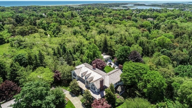 An aerial view of the home at 87 Beach Road in Orleans.