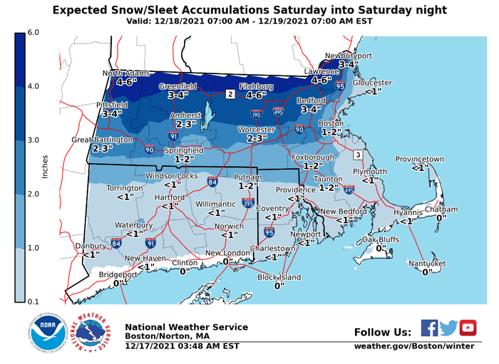 Boston, MA snow forecast: Saturday, Dec. 18, 2021