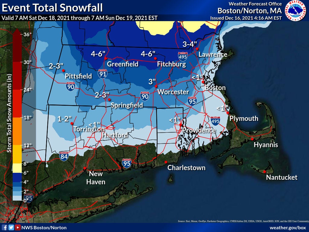 Boston, MA snow forecast: Saturday, Dec. 18, 2021