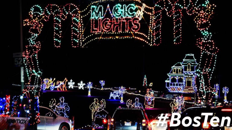 The entrance to the "Magic of Lights" display at Gillette Stadium.