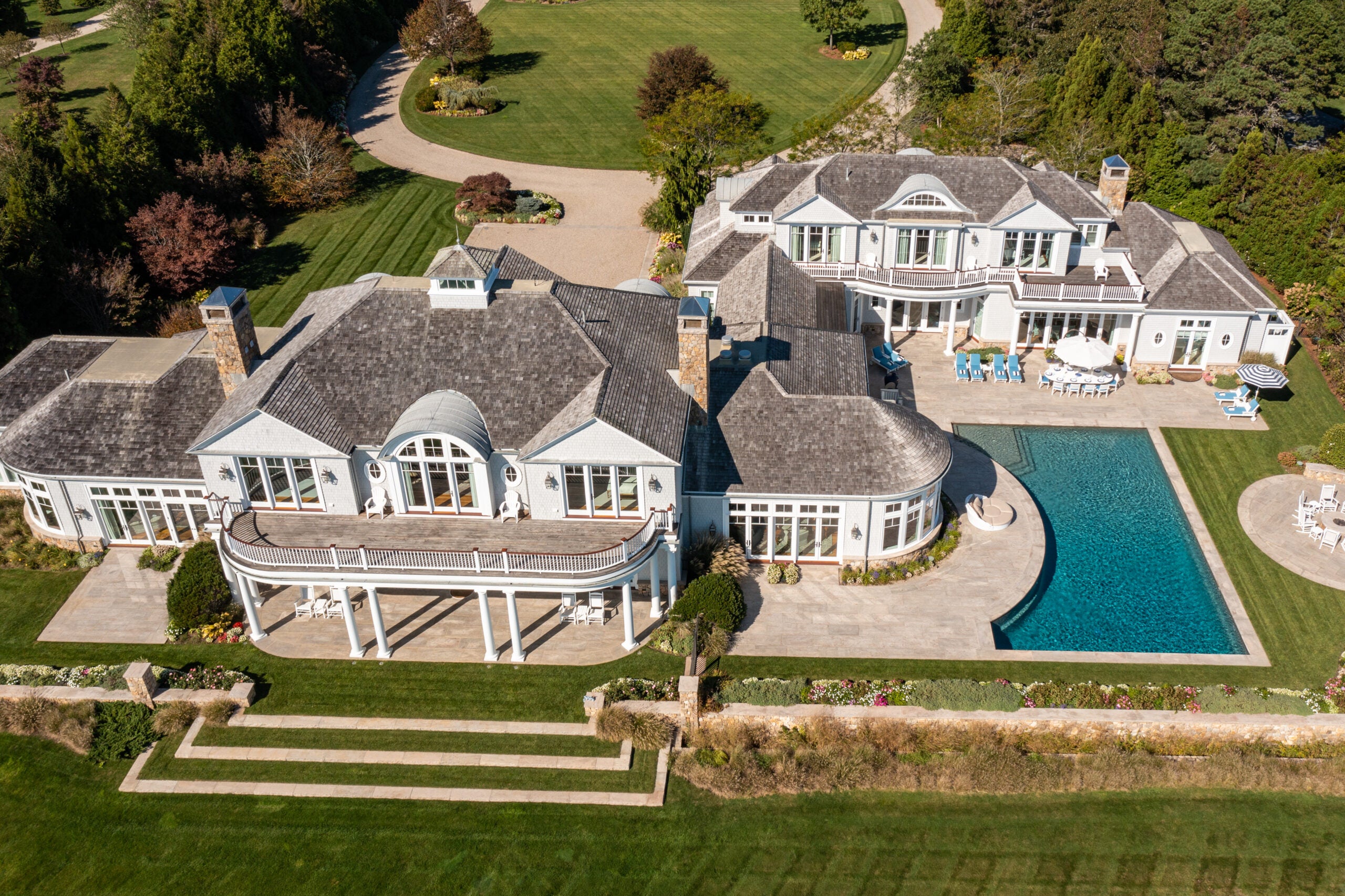 An aerial view of the property on sunny day.