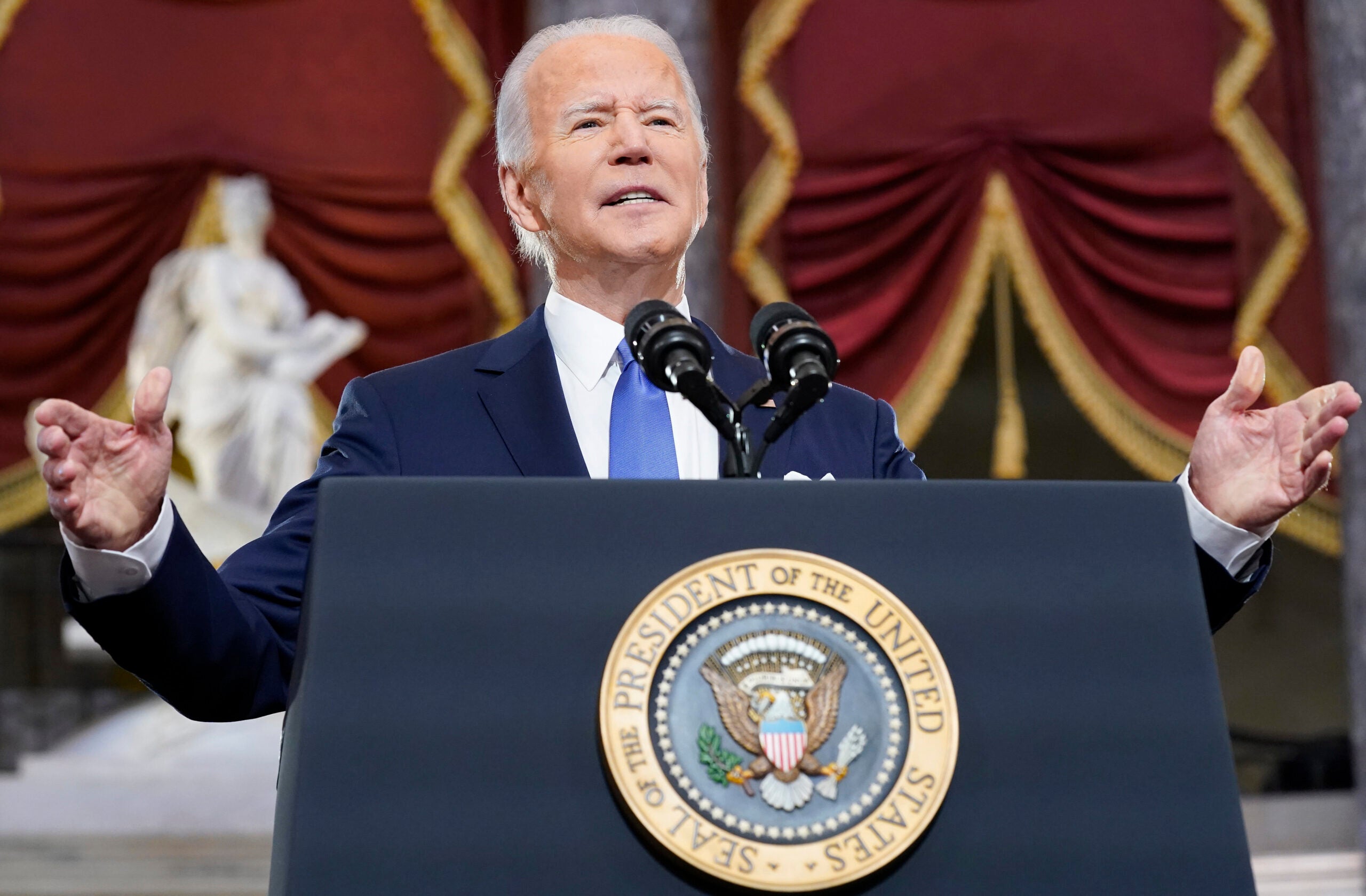 A toilet in the press conference with biden on Craiyon