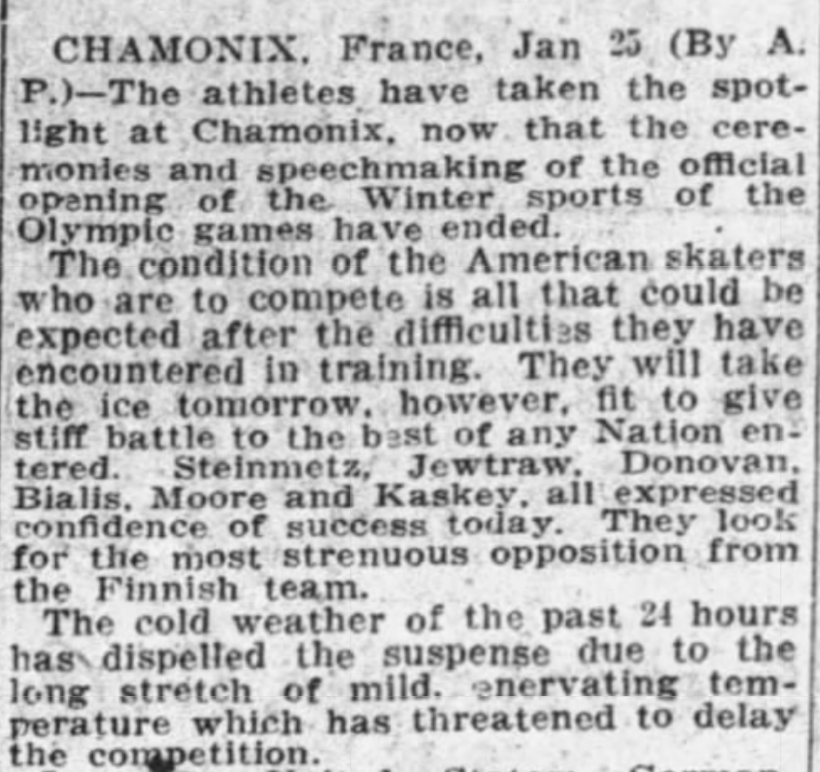 1924 Winter Olympics Boston Globe