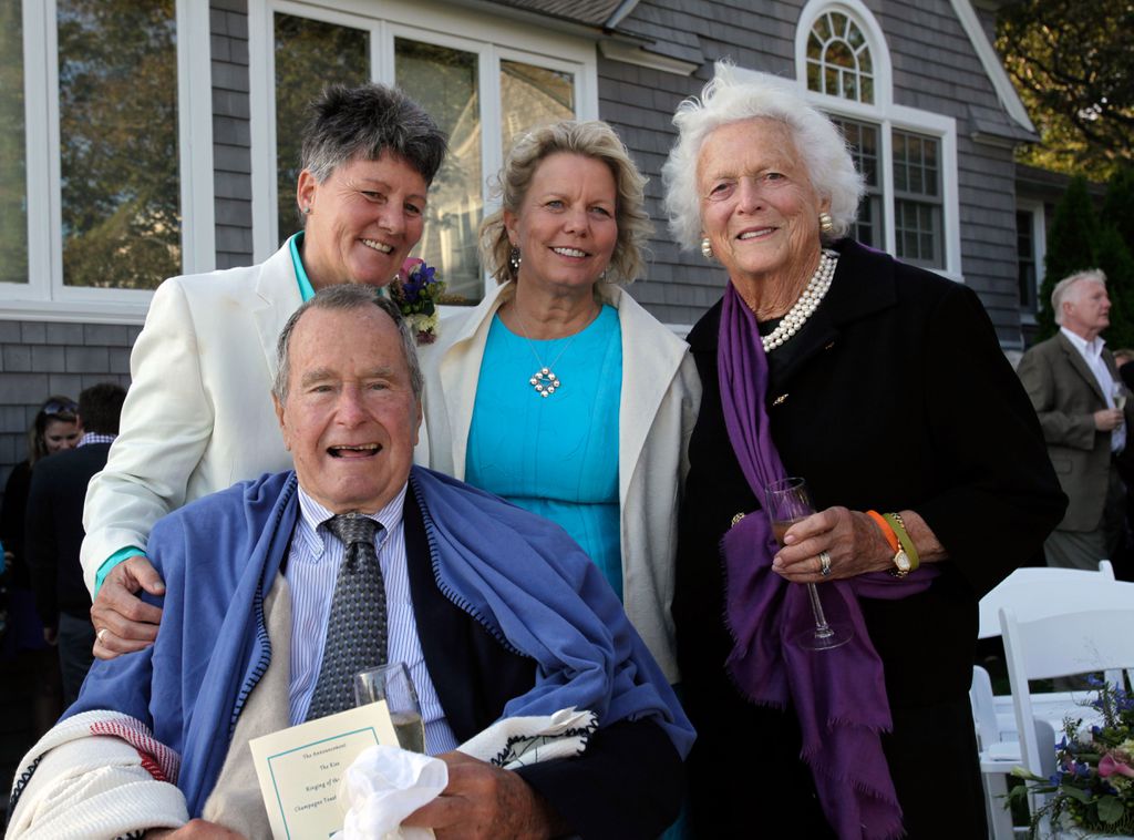 President George H.W. Bush, his wife, Barbara, and friends Bonnie Clement and Helen Thorgalsen.