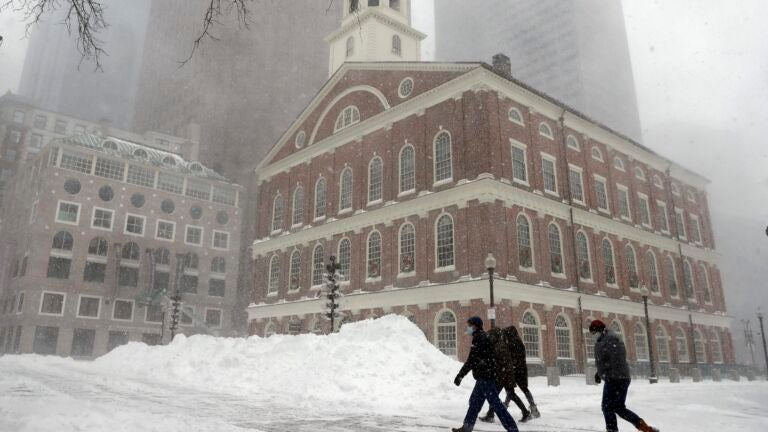 snowy scene in boston, massachusetts
