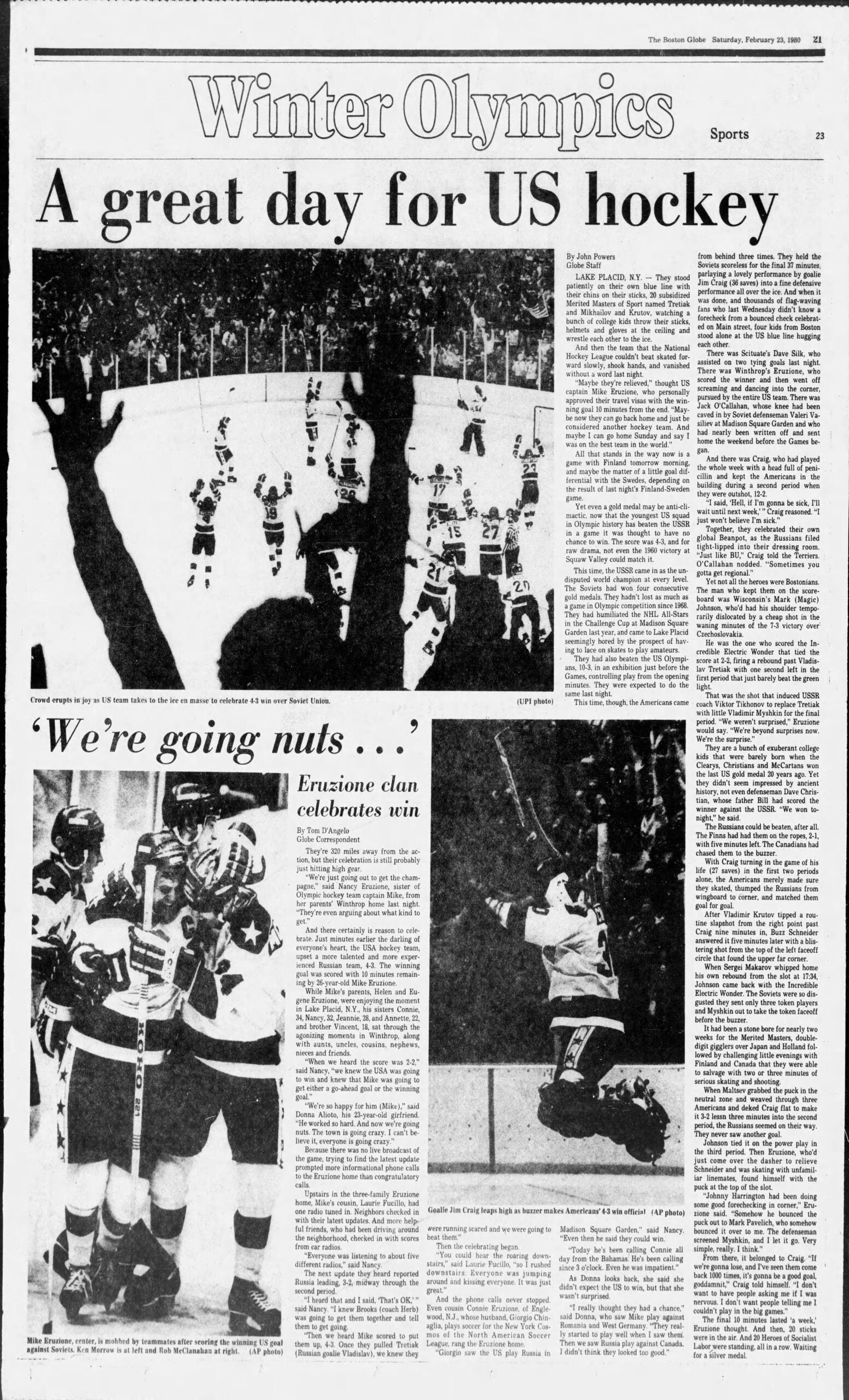 Miracle on Ice Boston Globe