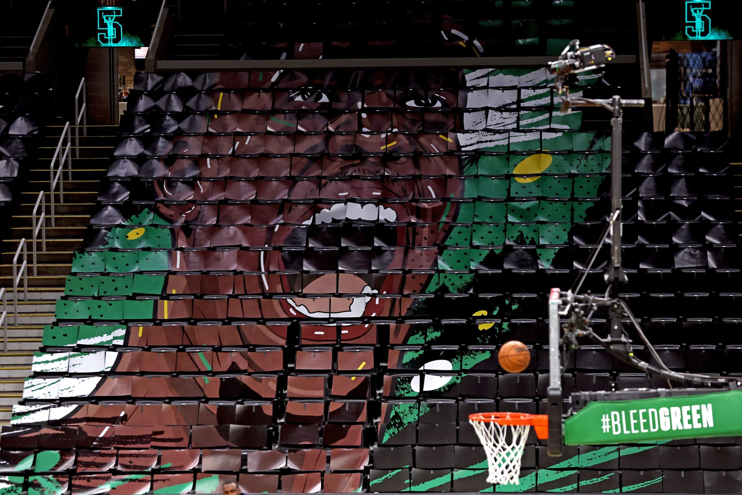 Kevin Garnett's jersey retirement ceremony  Number 5 raised into the  rafters at TD Garden 