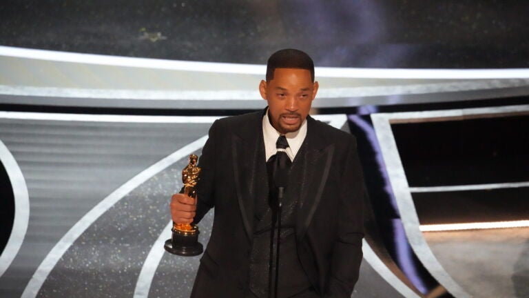 Will Smith accepts the award for best performance by an actor in a leading role for "King Richard" during the 94th Academy Awards at the Dolby Theatre in Los Angeles, on Sunday, March 27, 2022. (Ruth Fremson/The New York Times)