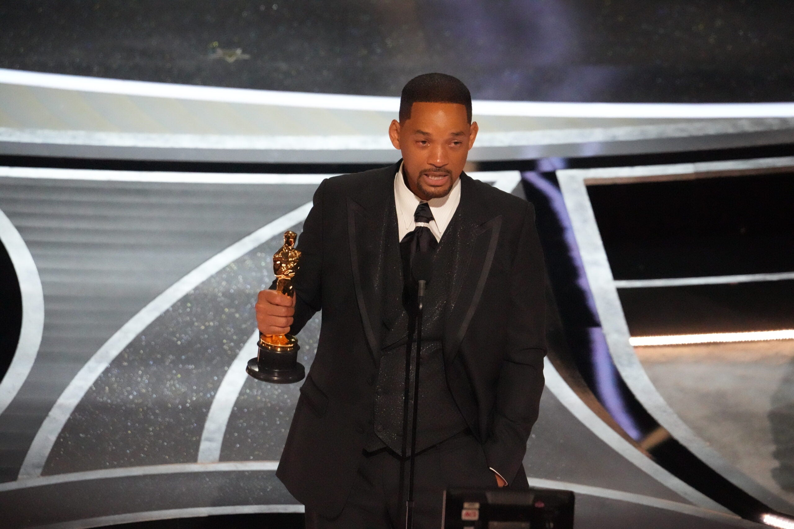 Will Smith accepts the award for best performance by an actor in a leading role for "King Richard" during the 94th Academy Awards at the Dolby Theatre in Los Angeles, on Sunday, March 27, 2022. (Ruth Fremson/The New York Times)