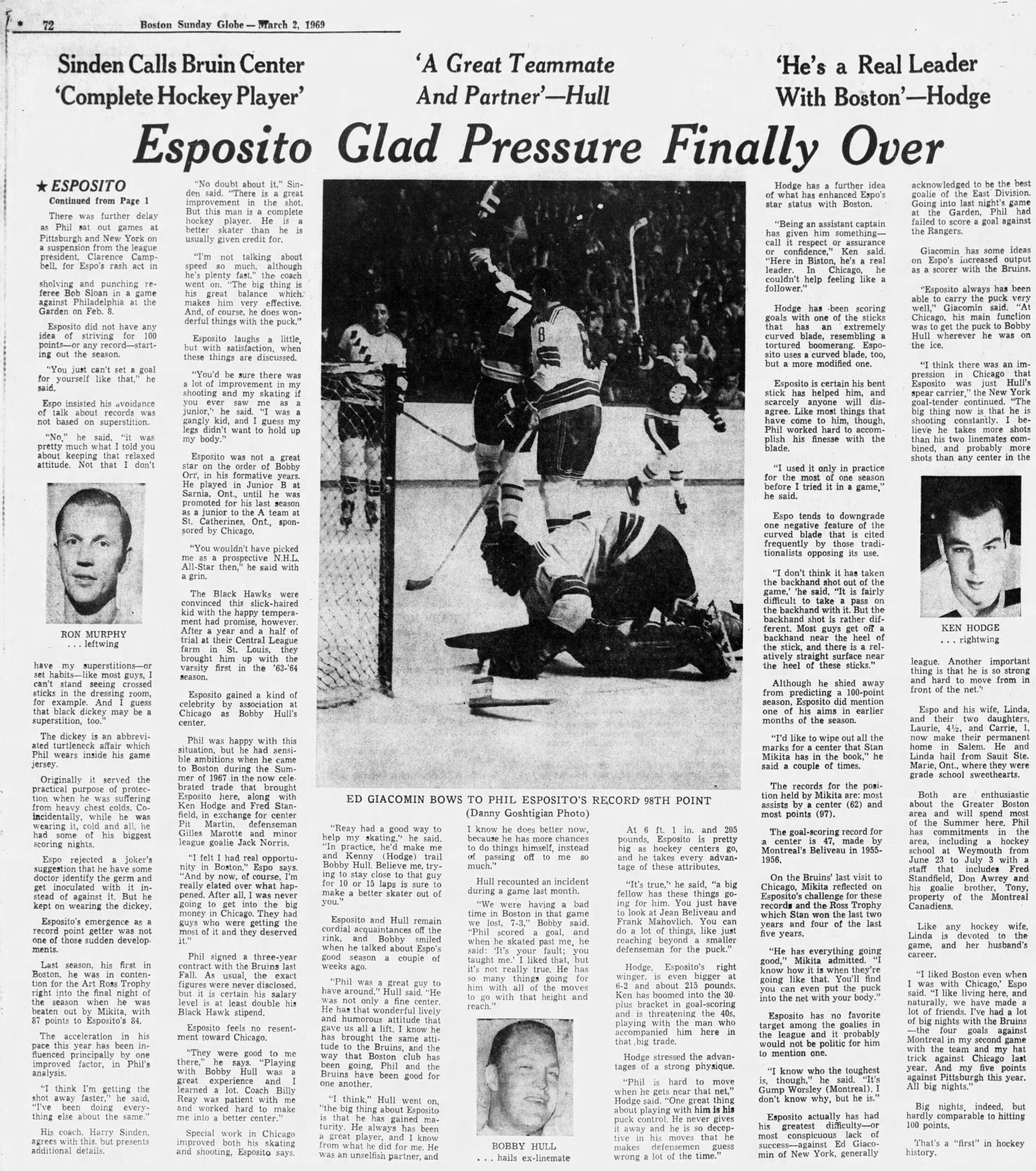 Phil Esposito Bruins 1969
