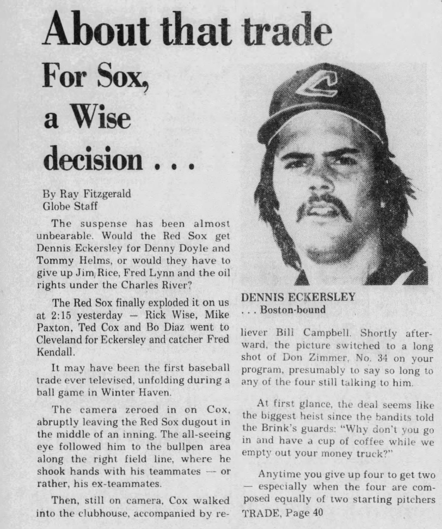Dennis Eckersley trade Red Sox