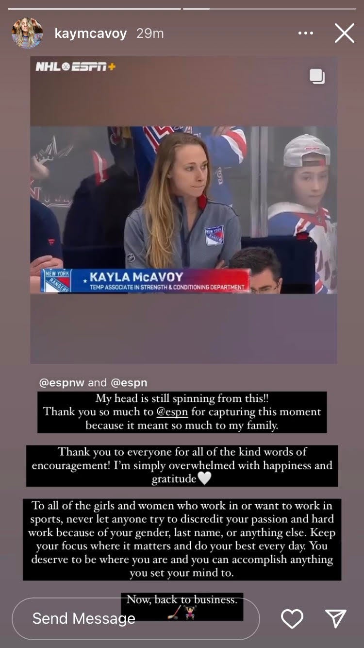 Charlie McAvoy and sister Kayla of Rangers share moment pregame