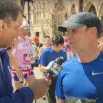 NASCAR champion Matt Kenseth chats with WBZ's Steve Burton after running the 2022 Boston Marathon.