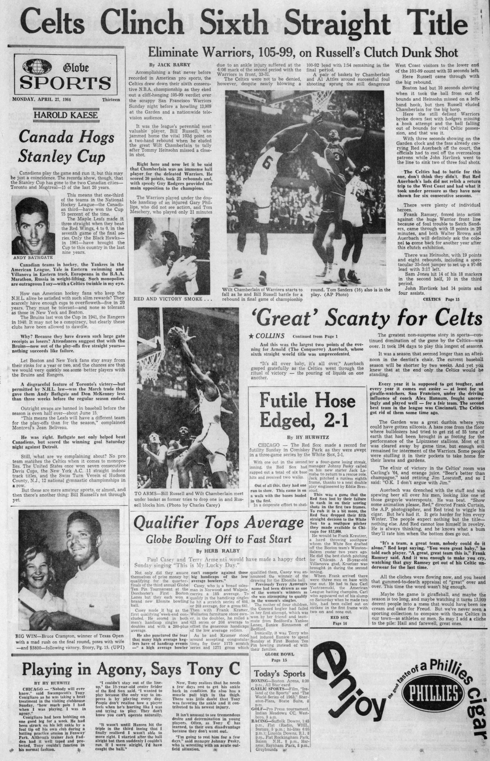 1964 Celtics Boston Globe