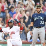 Franchy Cordero happily reacts to his triple.