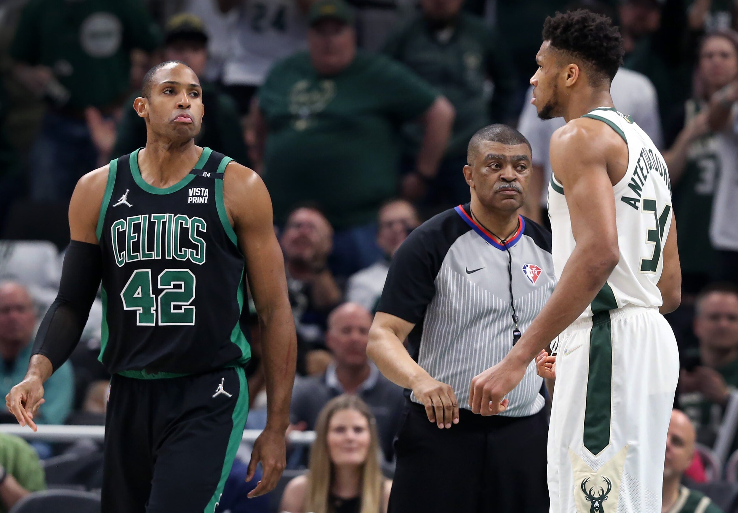 Al Horford giving Giannis Antetokounmpo a stare down for one of the best Celtics moments.