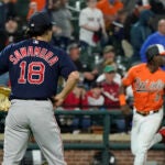 Hirokazu Sawamura Red Sox throws the ball away