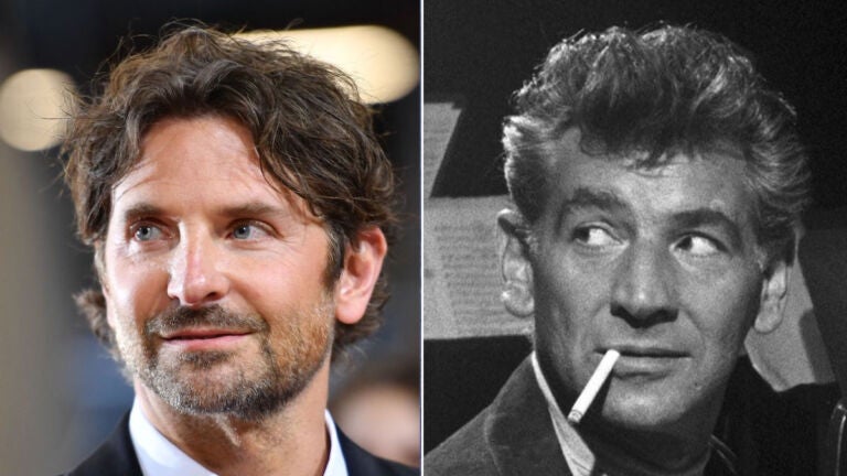 Bradley Cooper (L) will play Leonard Bernstein (R) in "Maestro," an upcoming movie filming in Massachusetts in May.