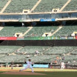 Nearly empty RingCentral Coliseum for an Oakland A's game in 2022.
