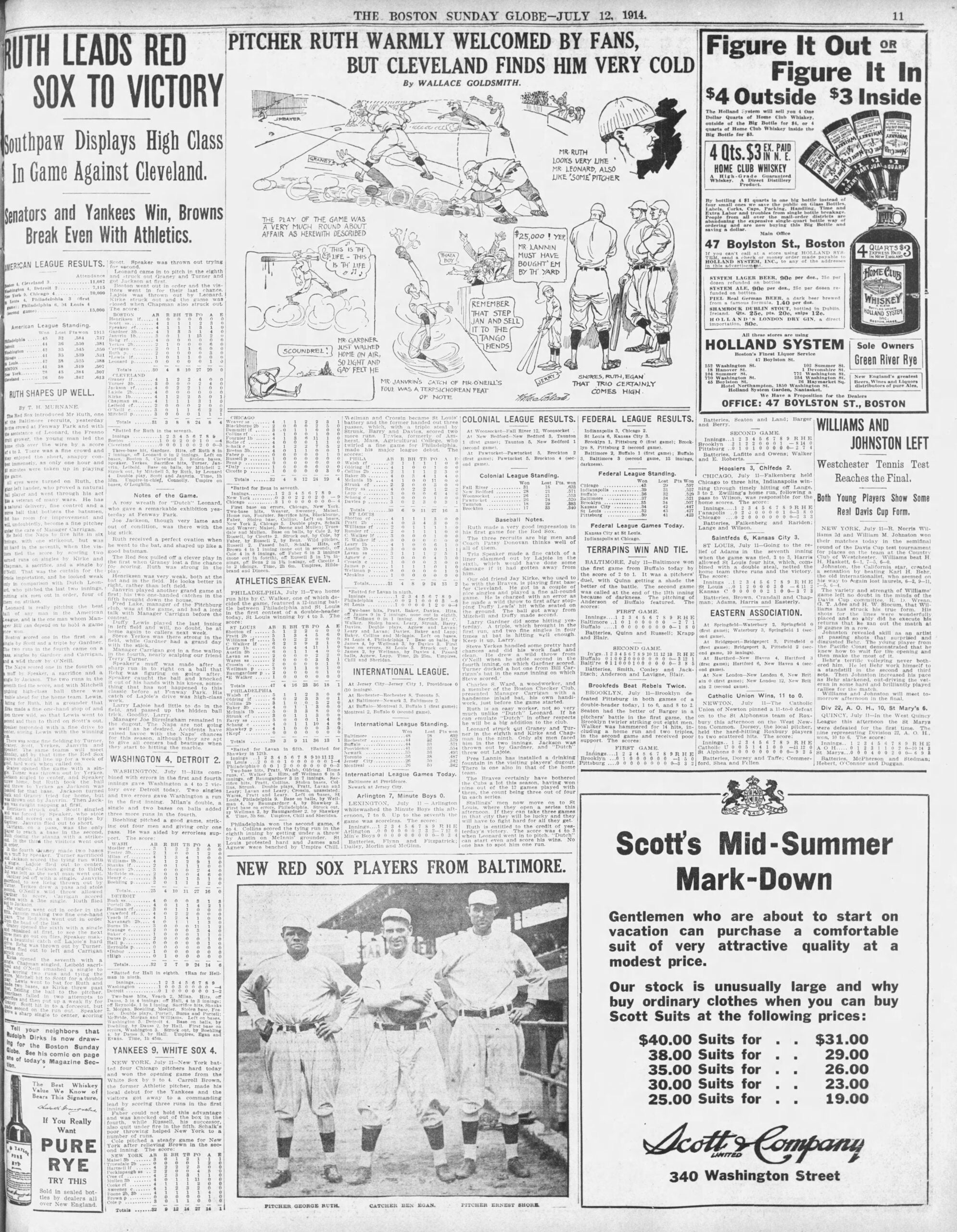 Boston Globe Babe Ruth first game