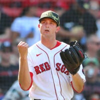Garrett Whitlock celebrates for the Red Sox