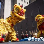 Gund Kwok Asian Women's Lion and Dragon Dance Troupe perform a lion dance during the August Moon Festival in Chinatown.