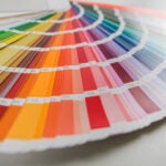 Fan of color samples. Catalog of rainbow color samples for design. Design concept