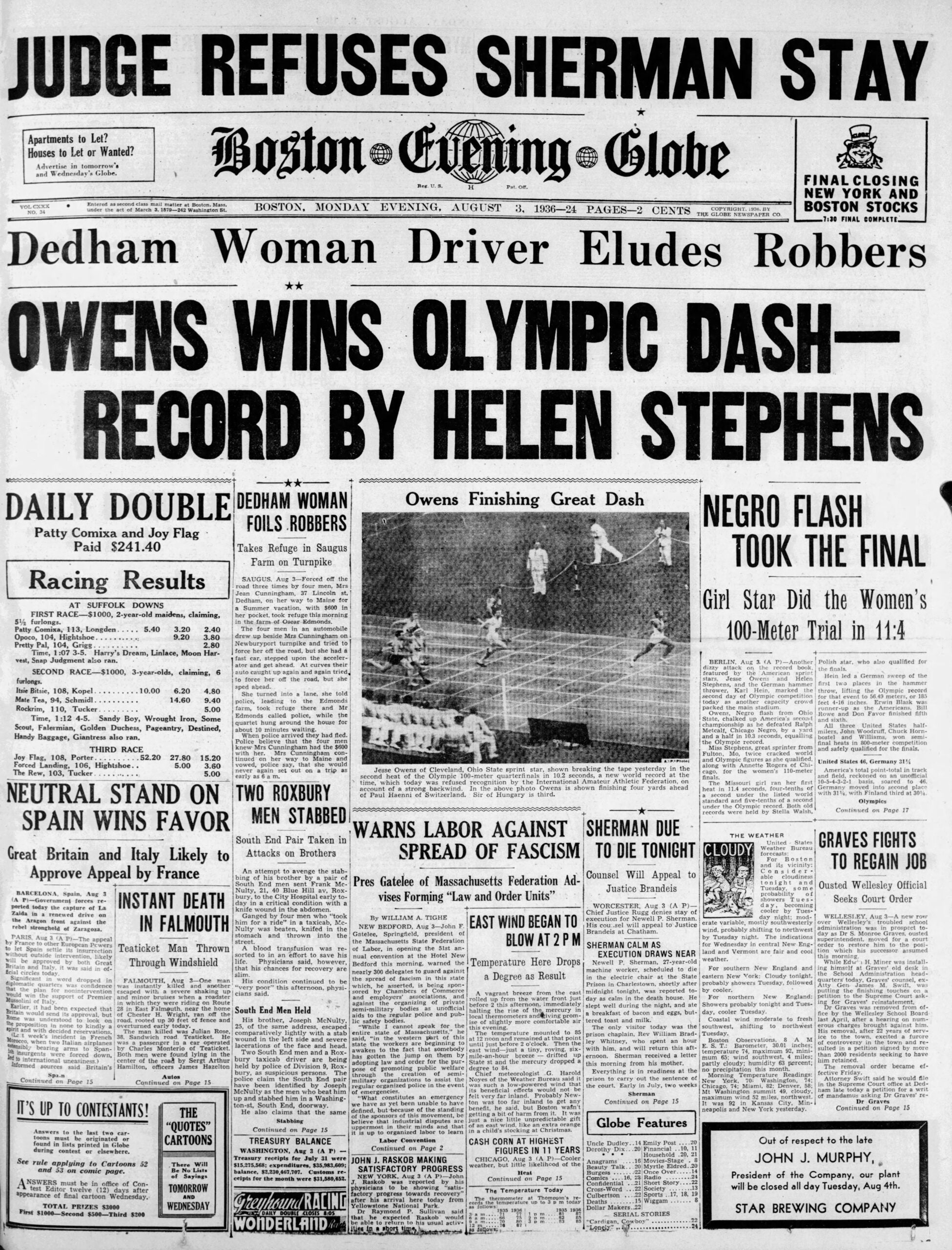1936 Olympics Boston Globe
