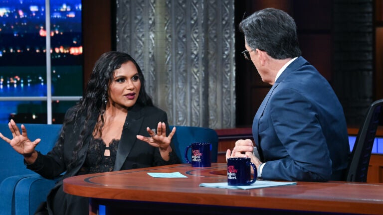 Mindy Kaling and Stephen Colbert.