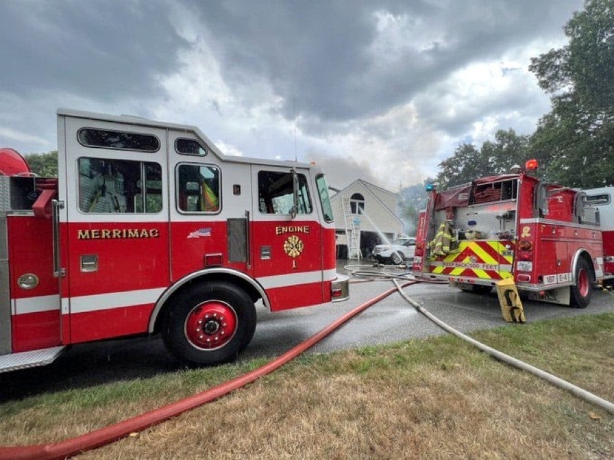 13 fire departments battle 3-alarm house fire in Merrimac