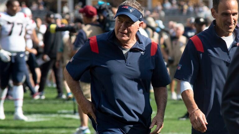 New England Patriots head coach Bill Belichick walks off the field following a 17-14 win over the Pittsburgh Steelers Sunday, Sept. 18, 2022.
