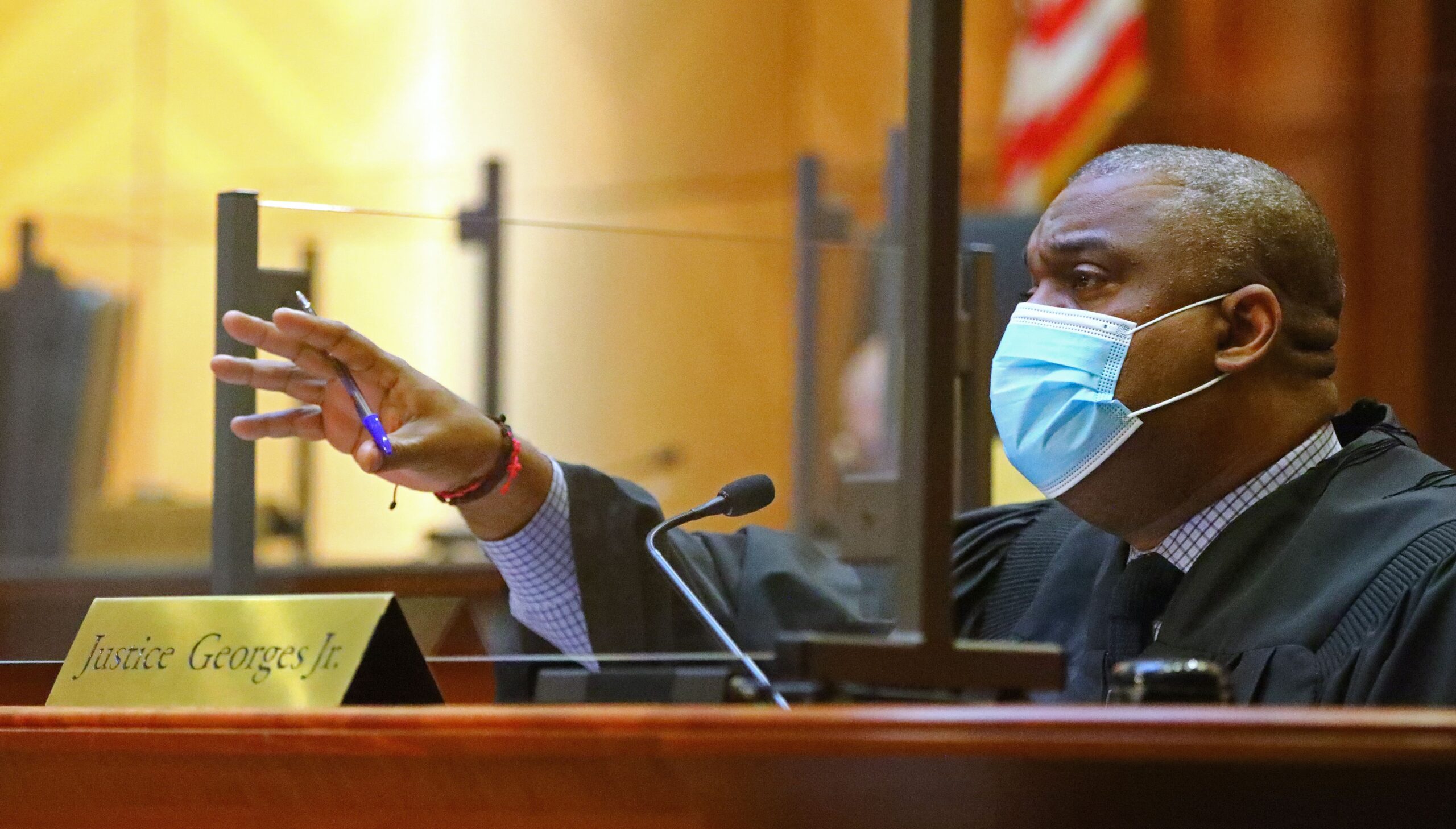 Serge Georges Jr., an associate justice of the Supreme Judicial Court of Massachusetts, questions an attorney during arguments in March. Georges Jr. authored a unanimous opinion that expands access to expungements in the state.