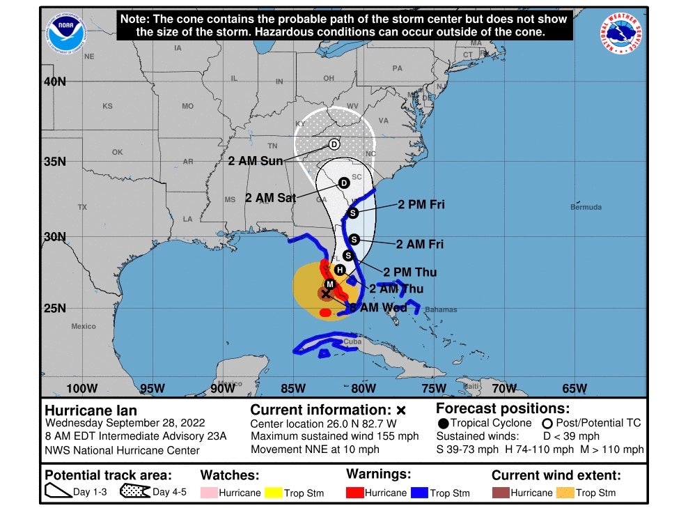 4 maps tracking Hurricane Ian's path, timing, and strength