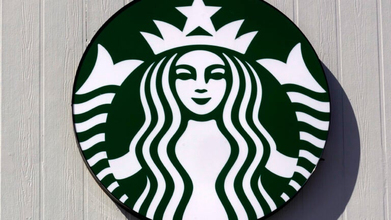 The logo on a sign outside the Starbucks coffee shop in Londonderry, N.H.