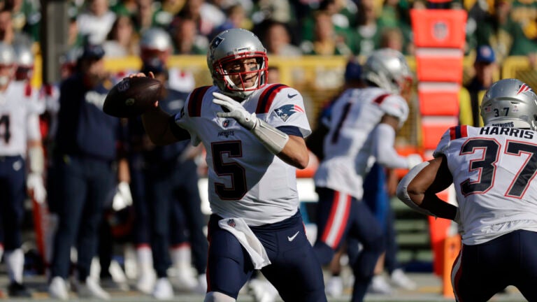 New England Patriots quarterback Brian Hoyer during an NFL football game.