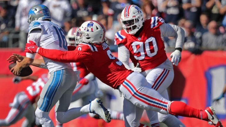 Matthew Judon of the New England Patriots sacks Jared Goff of the News  Photo - Getty Images