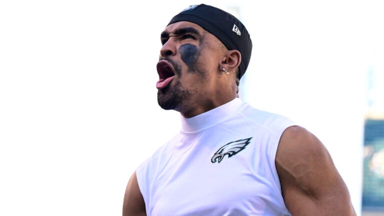 Philadelphia Eagles quarterback Jalen Hurts celebrates after their victory over the Pittsburgh Steelers during an NFL football game between the Pittsburgh Steelers and Philadelphia Eagles, Sunday, Oct. 30, 2022, in Philadelphia. The Eagles defeated the Eagles 35-13.