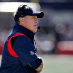 New England Patriots head coach Bill Belichick during the first half of a game against the Detroit Lions, Sunday, Oct. 9, 2022, in Foxborough, Mass.