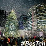 The lighting of the holiday tree at Snowport in Boston's Seaport neighborhood.