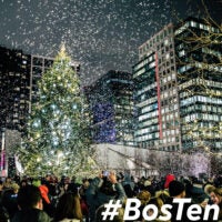 The lighting of the holiday tree at Snowport in Boston's Seaport neighborhood.